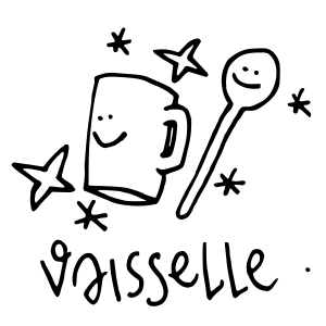 Un mug et une cuillère souriants, entourés d’étoiles.